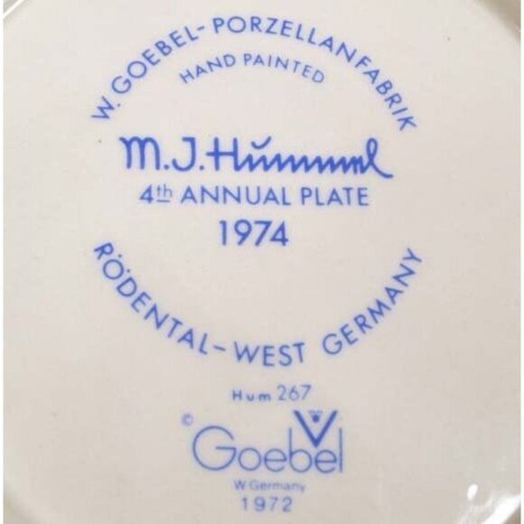 1974 Hummel Porcelain Plate Girl With Goose 4th Annual Plate Bas Relief Goebel - Picture 7 of 7